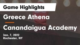 Greece Athena  vs Canandaigua Academy  Game Highlights - Jan. 7, 2022