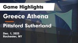 Greece Athena  vs Pittsford Sutherland  Game Highlights - Dec. 1, 2023