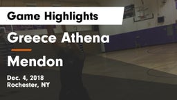 Greece Athena  vs Mendon Game Highlights - Dec. 4, 2018