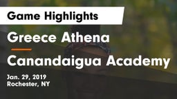 Greece Athena  vs Canandaigua Academy  Game Highlights - Jan. 29, 2019