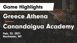 Greece Athena  vs Canandaigua Academy  Game Highlights - Feb. 22, 2021