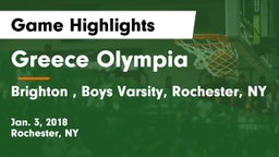 Greece Olympia  vs Brighton , Boys Varsity, Rochester, NY Game Highlights - Jan. 3, 2018