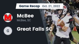 Recap: McBee  vs. Great Falls  SC 2022