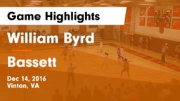 William Byrd  vs Bassett  Game Highlights - Dec 14, 2016