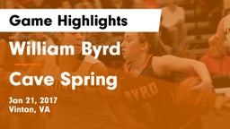 William Byrd  vs Cave Spring  Game Highlights - Jan 21, 2017