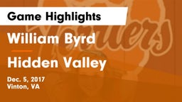 William Byrd  vs Hidden Valley  Game Highlights - Dec. 5, 2017