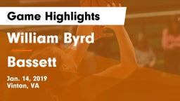 William Byrd  vs Bassett  Game Highlights - Jan. 14, 2019