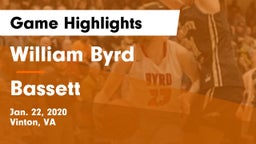William Byrd  vs Bassett  Game Highlights - Jan. 22, 2020