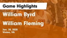 William Byrd  vs William Fleming  Game Highlights - Jan. 28, 2020