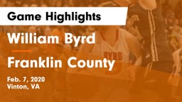 William Byrd  vs Franklin County  Game Highlights - Feb. 7, 2020