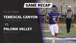 Recap: Temescal Canyon  vs. Paloma Valley  2016