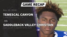 Recap: Temescal Canyon  vs. Saddleback Valley Christian  2016
