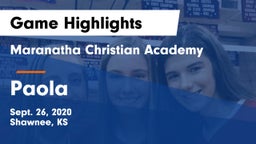 Maranatha Christian Academy vs Paola  Game Highlights - Sept. 26, 2020