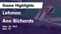 Lehman  vs Ann Richards  Game Highlights - Sept. 20, 2019
