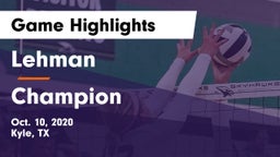 Lehman  vs Champion  Game Highlights - Oct. 10, 2020