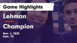Lehman  vs Champion  Game Highlights - Nov. 6, 2020