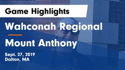 Wahconah Regional  vs Mount Anthony Game Highlights - Sept. 27, 2019