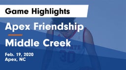 Apex Friendship  vs Middle Creek  Game Highlights - Feb. 19, 2020