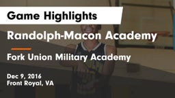Randolph-Macon Academy  vs Fork Union Military Academy Game Highlights - Dec 9, 2016