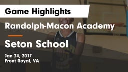 Randolph-Macon Academy  vs Seton School Game Highlights - Jan 24, 2017
