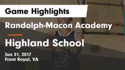 Randolph-Macon Academy  vs Highland School Game Highlights - Jan 31, 2017