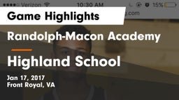 Randolph-Macon Academy  vs Highland School Game Highlights - Jan 17, 2017