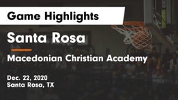 Santa Rosa  vs Macedonian Christian Academy Game Highlights - Dec. 22, 2020