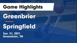 Greenbrier  vs Springfield  Game Highlights - Jan. 21, 2021