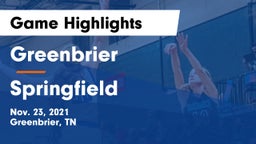 Greenbrier  vs Springfield  Game Highlights - Nov. 23, 2021