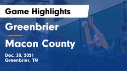 Greenbrier  vs Macon County  Game Highlights - Dec. 30, 2021