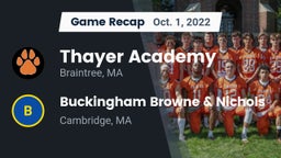Recap: Thayer Academy  vs. Buckingham Browne & Nichols  2022