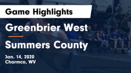 Greenbrier West  vs Summers County  Game Highlights - Jan. 14, 2020