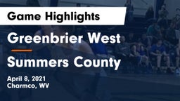 Greenbrier West  vs Summers County  Game Highlights - April 8, 2021