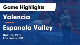 Valencia  vs Espanola Valley  Game Highlights - Dec. 18, 2018