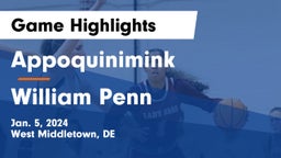 Appoquinimink  vs William Penn  Game Highlights - Jan. 5, 2024