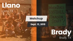 Matchup: Llano  vs. Brady  2019