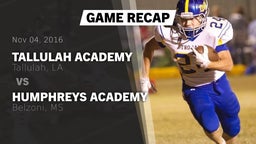 Recap: Tallulah Academy  vs. Humphreys Academy  2016
