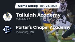 Recap: Tallulah Academy  vs. Porter's Chapel Academy  2022