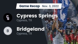Recap: Cypress Springs  vs. Bridgeland  2022