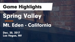 Spring Valley  vs Mt. Eden - California Game Highlights - Dec. 20, 2017