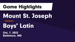 Mount St. Joseph  vs Boys' Latin Game Highlights - Oct. 7, 2022
