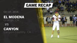 Recap: El Modena  vs. Canyon  2016