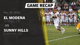 Recap: El Modena  vs. Sunny Hills  2016