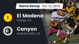 Recap: El Modena  vs. Canyon  2018