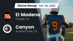 Recap: El Modena  vs. Canyon  2022