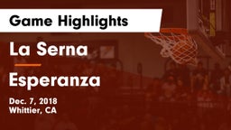 La Serna  vs Esperanza Game Highlights - Dec. 7, 2018