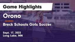 Orono  vs Breck Schools Girls Soccer Game Highlights - Sept. 17, 2022