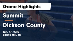 Summit  vs Dickson County  Game Highlights - Jan. 17, 2020