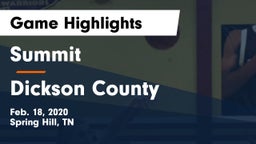 Summit  vs Dickson County  Game Highlights - Feb. 18, 2020