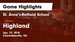 St. Anne's-Belfield School vs Highland Game Highlights - Jan. 19, 2018